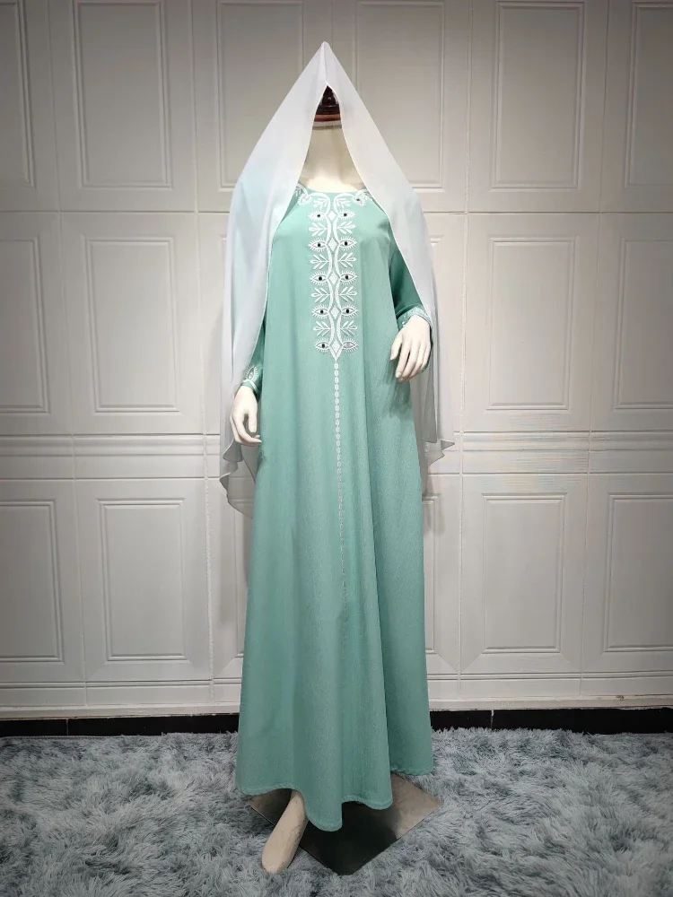 Eid Ramadan muślinowa sukienka imprezowa z czystym szalikiem kobiety Abaya Abayas Dubai Islam wieczorowa sukienka Kaftan szata Longue Vestidos Largos