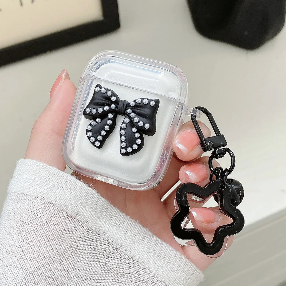 Case For Apple Airpods 1 2 Pro 3 4 Cover Pearl Bow Tie Star Ornaments Airpod 2 Shell Soft Transparent Headset Charging Box Cases