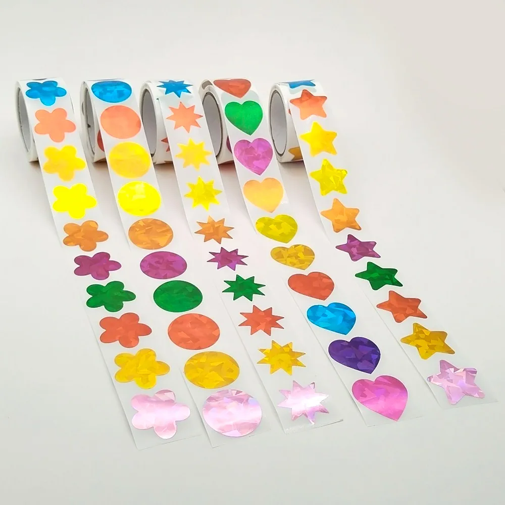 480-1000 قطعة ملصقات المكافأة الثلاثية الأبعاد الملونة احباط ستار القلب زهرة نقطة مستديرة ملصقات معدنية لفة للأطفال السلوك الرسم البياني #2