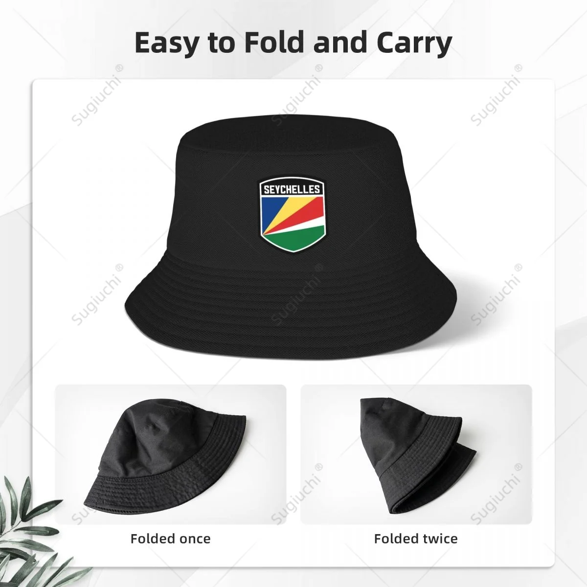 Seychelles Flag Shield Bucket Hats Print Cool Fans Sun Shade Simple Classic Outdoor Summer Fisherman Caps Fishing Cap