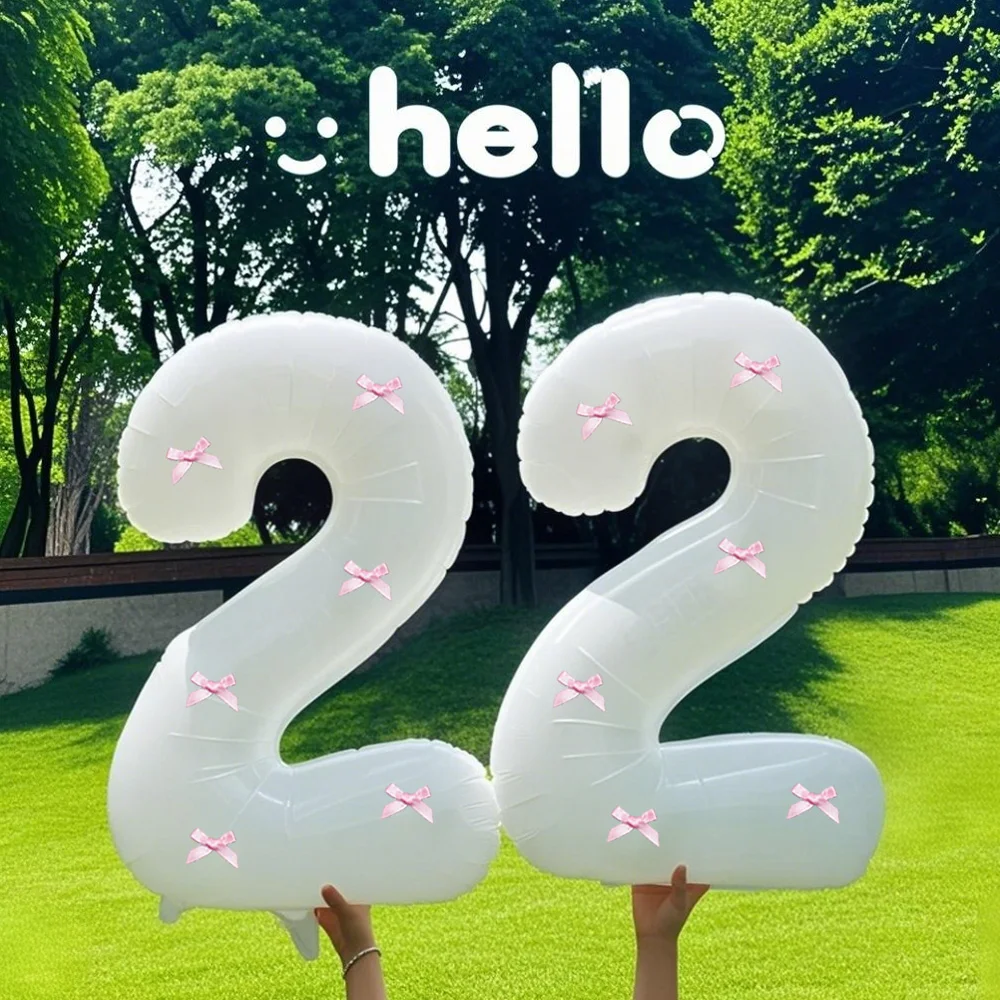 Weißer digitaler 40-Zoll-Ballon mit rosa Schleifendekoration (0-9), DIY-Schleife, geeignet für Geburtstagsfeiern, Jubiläen, Foto-Requisiten