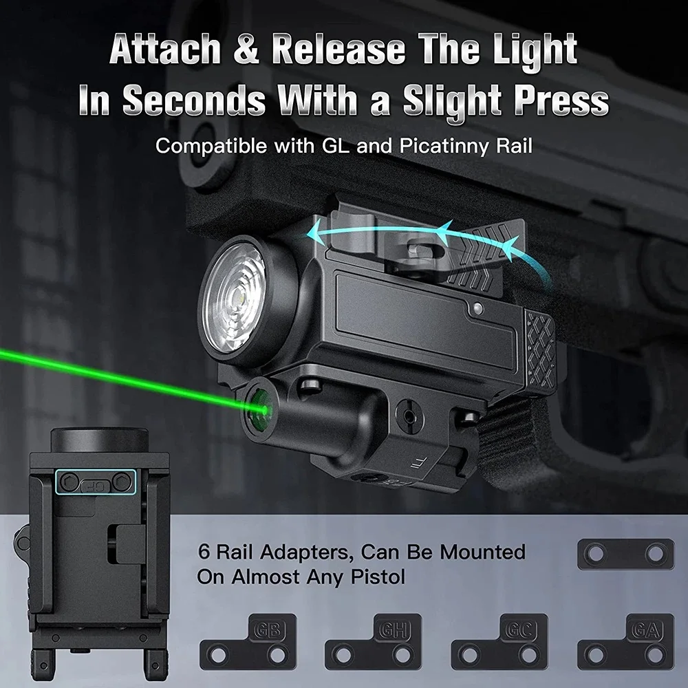 Richfire 800LM Weapon Gun Light Red Green Laser Sight Pistol Light Red Green Dot Sight Combo Magnetic Charger for Picatinny