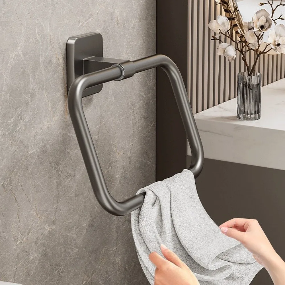 Space Aluminum 6 Piece Towel Ring Set Square Profile Gunmetal Gray for Bathroom Kitchen Towel Organization and Display