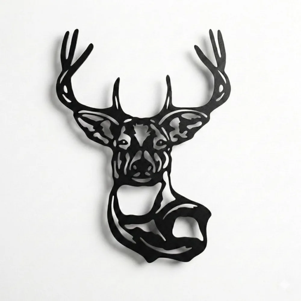 Metal Wall Art Deer Head, 3D Silhouette Home Decor, Hook for Living Room Bedroom Office, 33x46cm