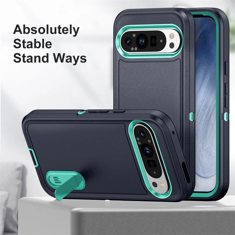 3 in 1 Heavy Duty Hybrid Armor Shockproof Defend Phone Case For Google Pixel 9 Pro XL Hard Plastic Frame Soft TPU Back Cover