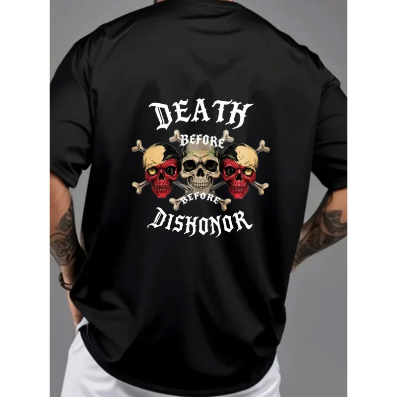 تي شيرت رجالي Black Death Before Dishonor Skulls نمط مطبوع قطن عالي الجودة 180 جرام #3