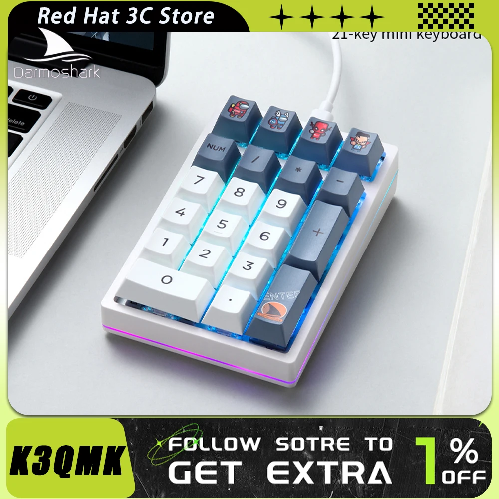 

Darmoshark K3QMK Mini Keyboard Support QMK Numpad RGB Hot Swap Ergonomics 21Keys Mechanical Keyboard Pc Gamer Accessories Office