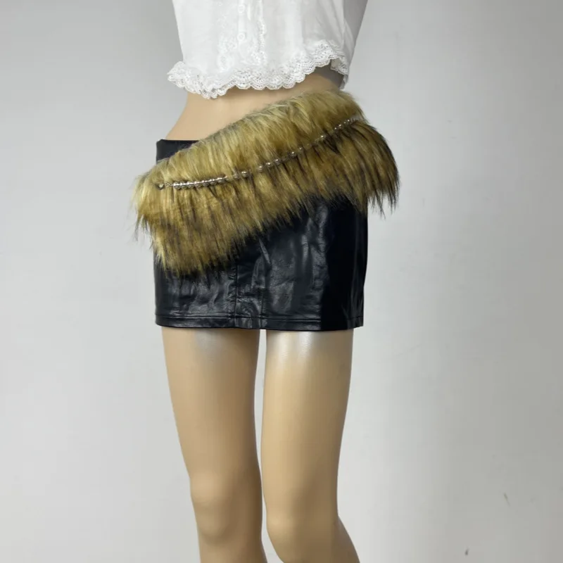 New Fluffy Y2K Retro D.I.A Faux Fur Belt Plush Waist Chain Cross-Border Hot Sale OOTD