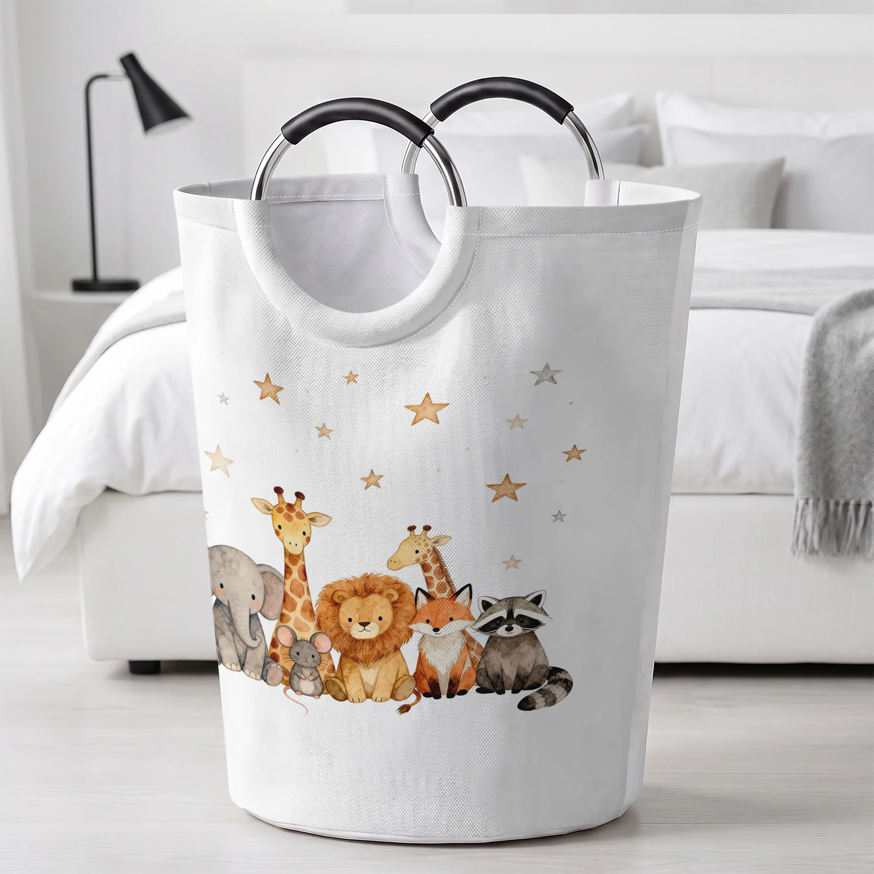 Watercolor Safari Animals with Stars Print Handheld Storage Basket, For Laundry, Bedroom & Home Sundries Storage