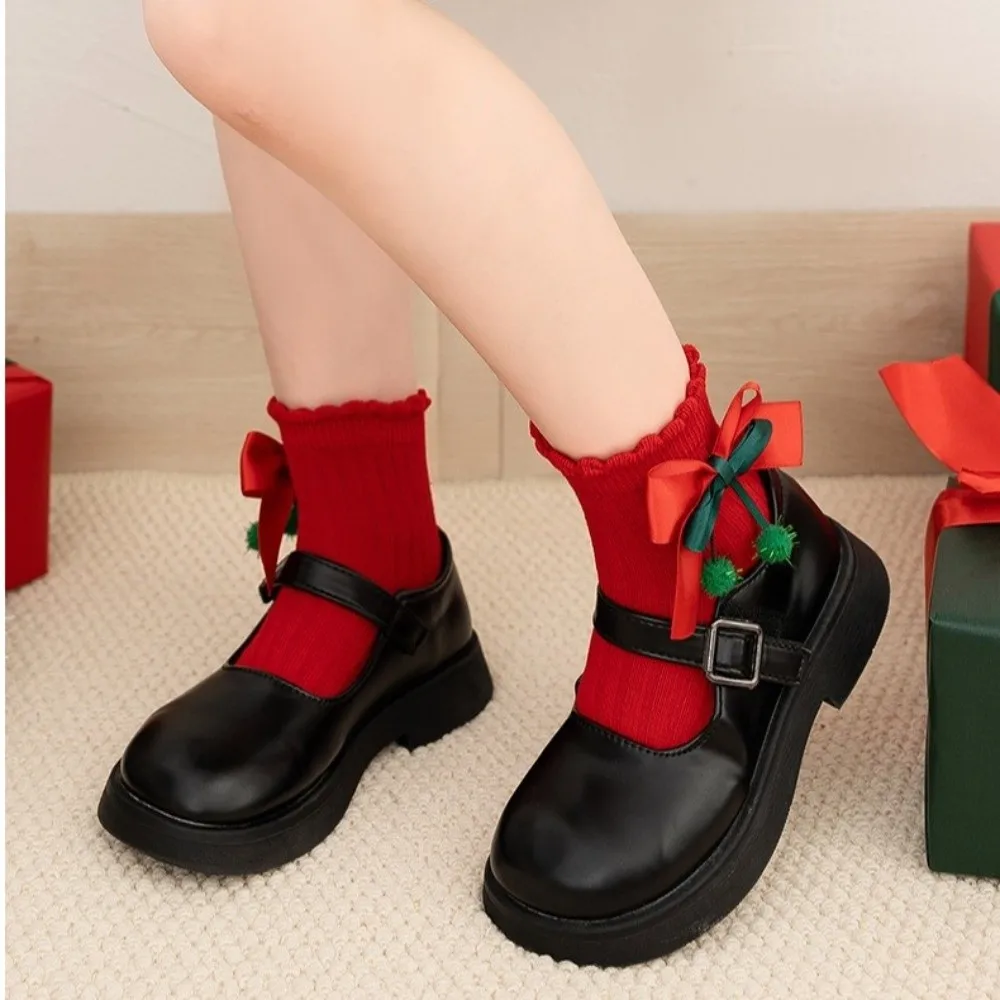 جديد القوس العجل جورب أحمر أخضر القطن الأميرة الجوارب جوارب السنة الجديدة #4