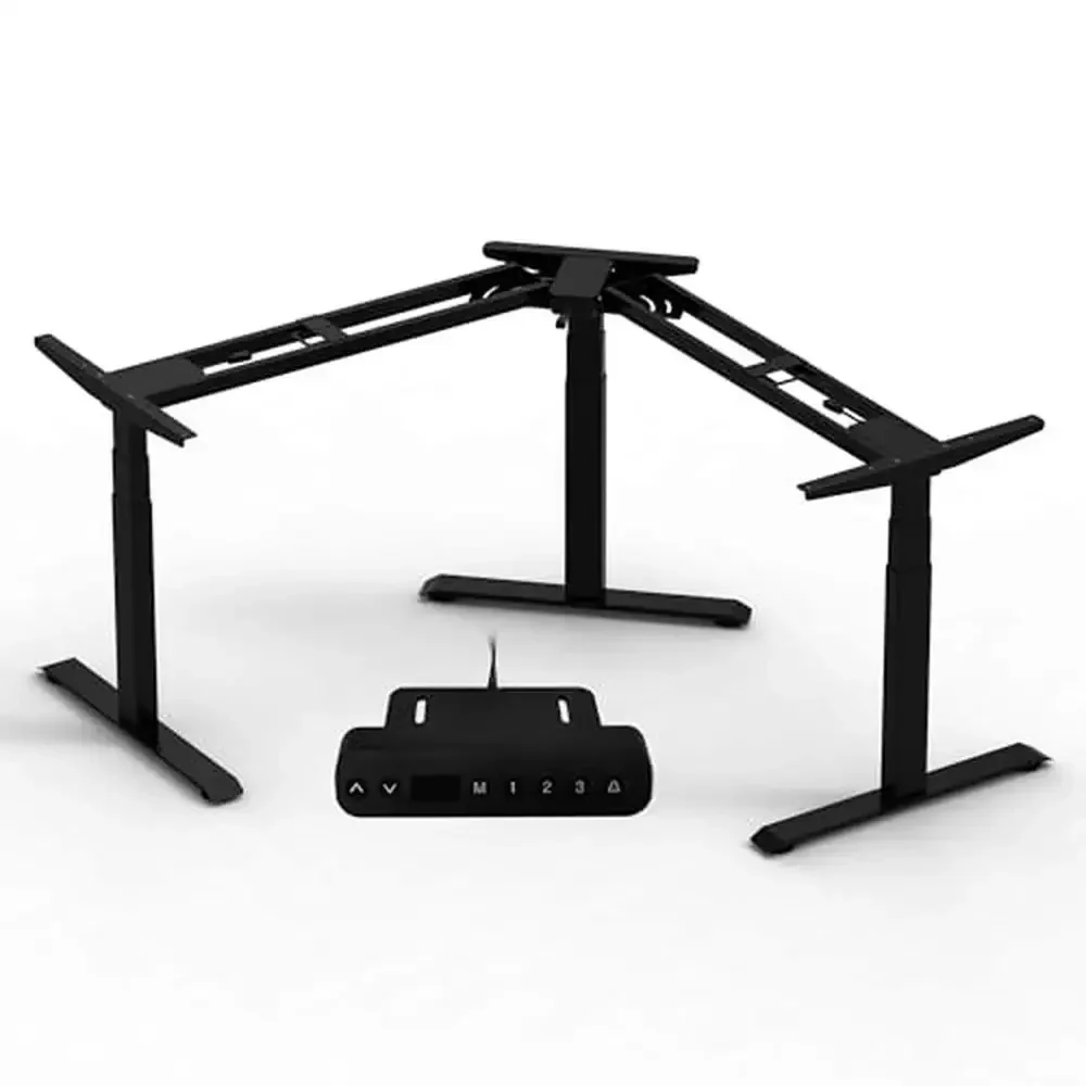 

Triple Motor Electric Height Adjustable L-Shaped Desk Frame Home Office Black Metal Frame Width Adjustable Standing Corner Desk