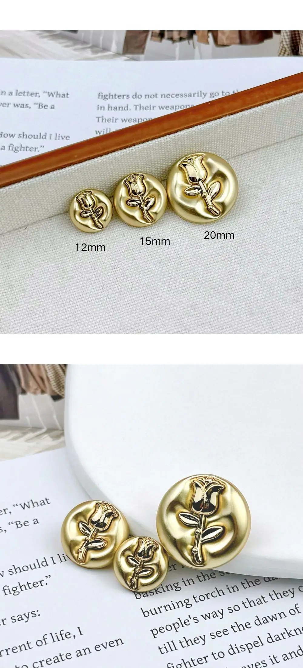 10 Stück Metallknöpfe zum Nähen von Kleidung, Mänteln, hochwertige Knöpfe, DIY-Handwerk, Kleidungszubehör, Inlay-Blumendekoration, kreisförmige Knöpfe – Detail 3