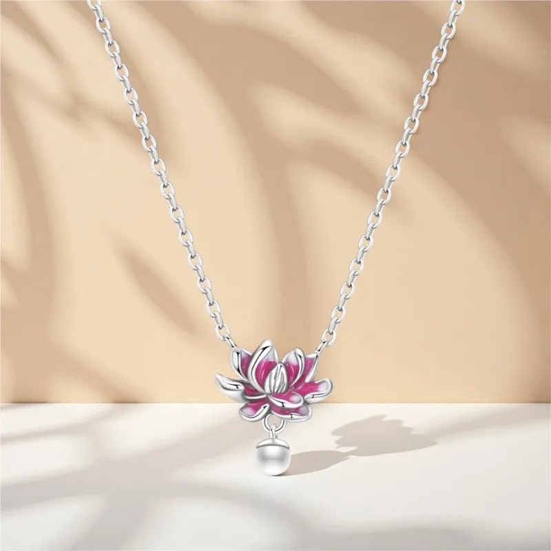 MISEFF 925 Sterling Silver Gradient Transparent Pink Lotus Pearl Necklace Zircon Pendant Women Wedding Party Gift Jewelry view 3