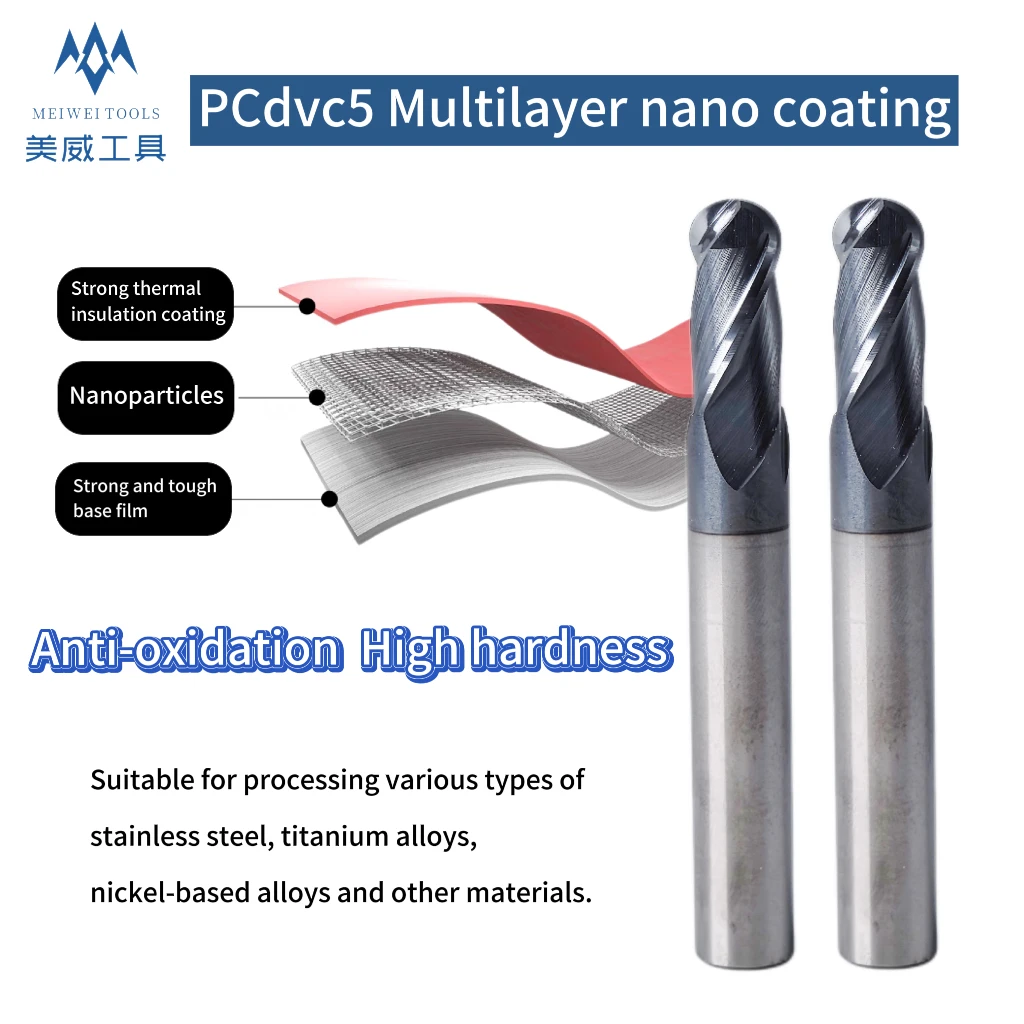 2 Flutes HRC 70 Ball Nose End Mill for Dynamic Milling Solid Carbide Cutting Tools CNC Machine Centre Metal Cutter Router Bit