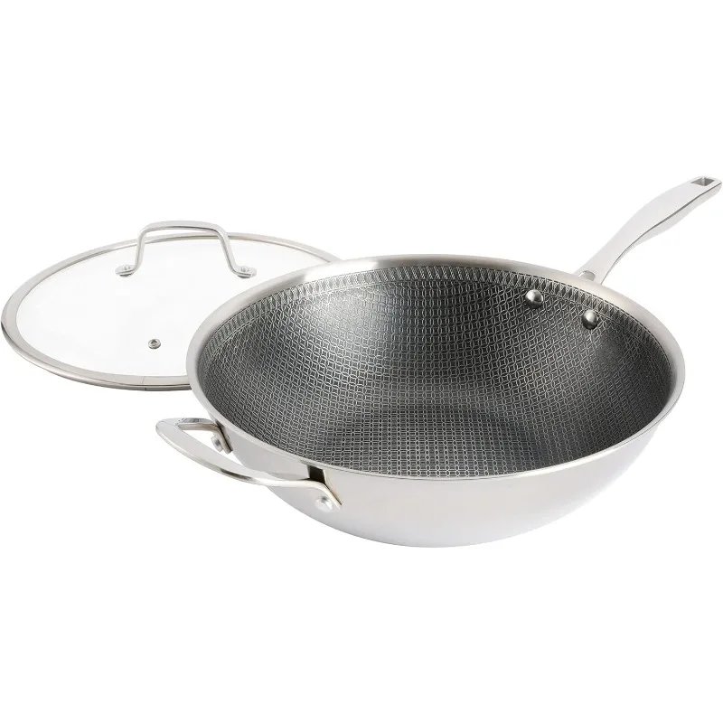 

Elite Luke Hybrid 12" Tri-Ply Stainless Steel PFOA Free Nonstick Wok Pan W/Lid, Metal Utensil Safe