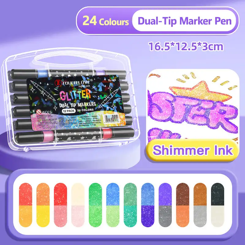

12/24/36/48Pcs Dual-Tip Glitter Marker Pen - Vibrant Colors for Art/Journaling/Scrapbooking, Non-Toxic & Quick-Drying