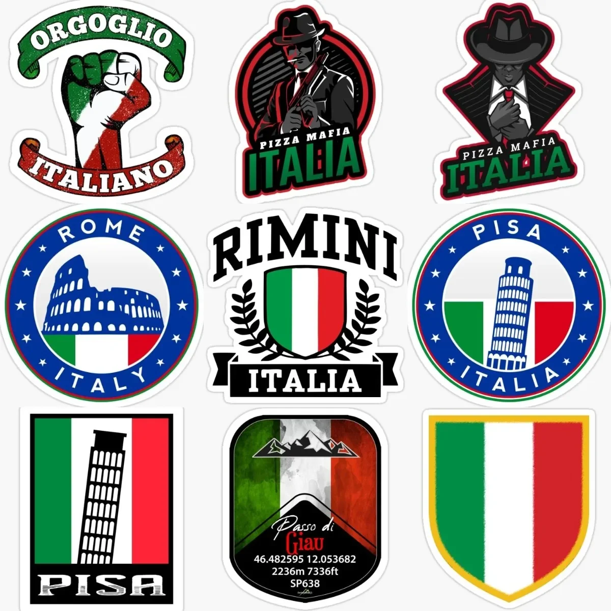 

Italia Flag Map Emblem Leaning Tower Pizza Mafia Creative PVC Waterproof Stickers Accessories for Decorate Car Wall Off-road