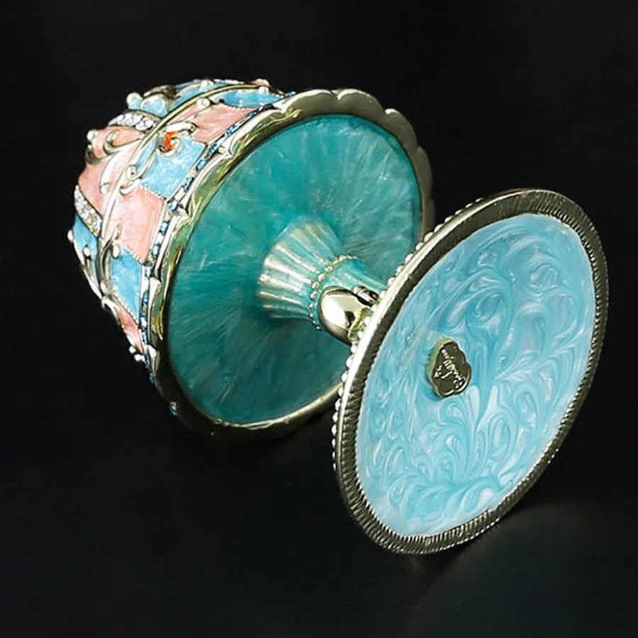 Retro Table Lamp Shape Trinket Box Hand-Painted Small Jewelry Box Metal Keepsake Box Enamel Gift for Women suitable for Birthday