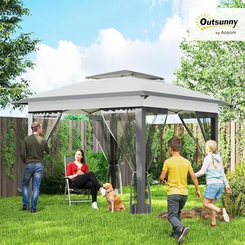 12' x 12' Pop Up Canopy Tent w/Netting and Carry Bag, Gray | Instant Sun Shelter, 137 sq.ft Shade, Tents for Parties