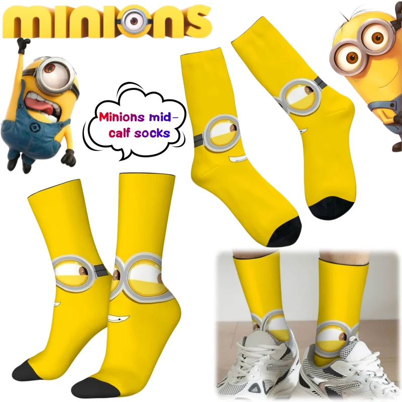 

Despicable Me Minions Bob Kevin Dave Socks High-Quality Cartoon Digital Print Creative Unisex Funny Mid-Calf Breathable Socks