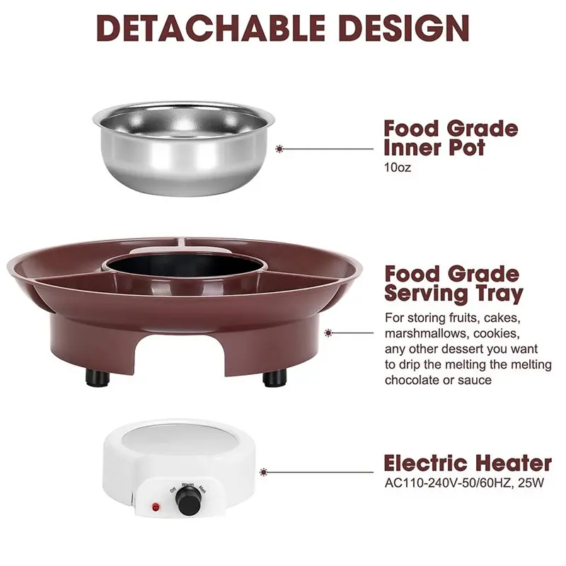 A005-MINI Electric Chocolate Melting Pot With 6PCS Forks, Warmer Machine For Milk, Butter, Candy EU Plug- Fondue Set