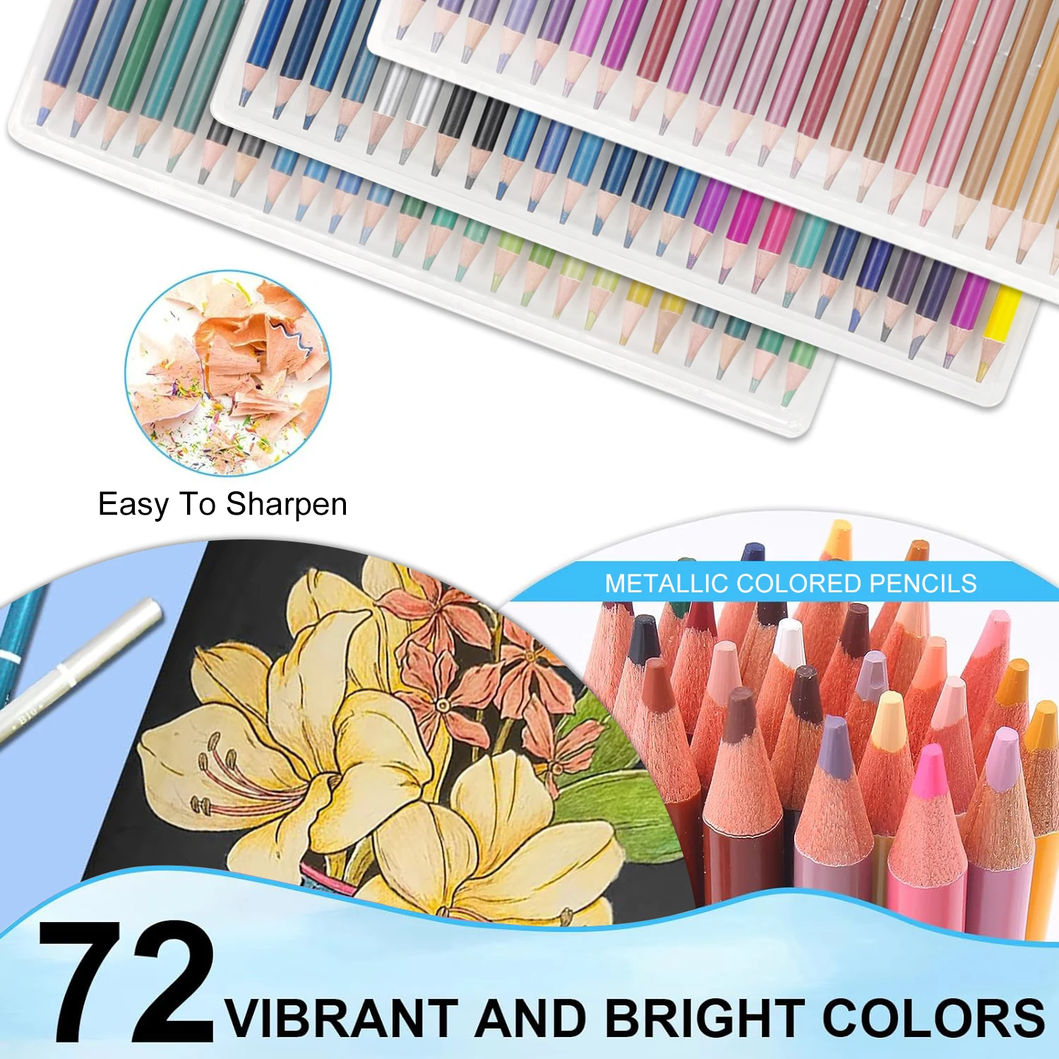 Brutfuner 72 Metallic Colored Pencils for Coloring Books, Soft 