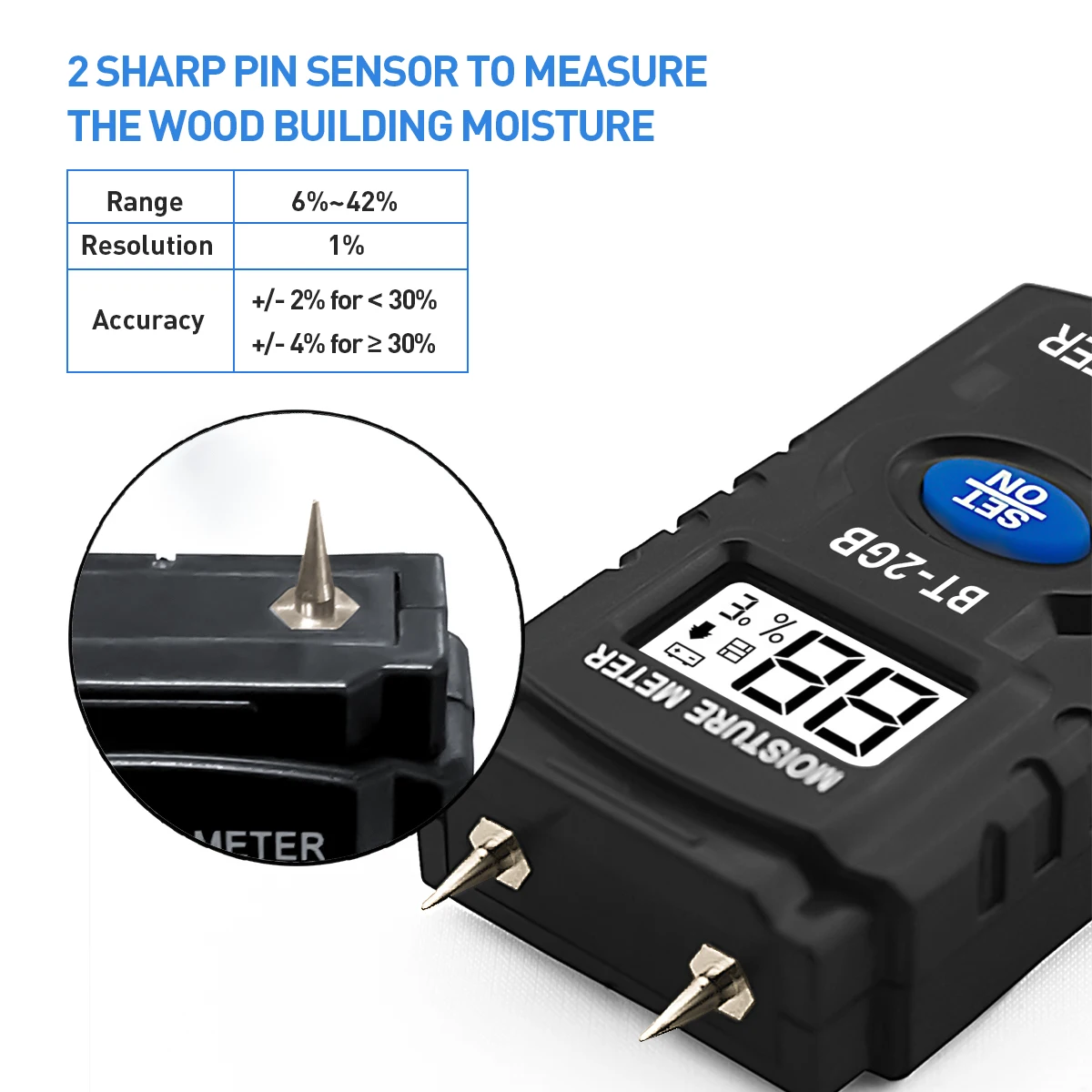 

Portable Wood Moisture Meter Building Material Humidity Tester Temperature Detector LCD Backlight Auto Power Off for Wood Concre
