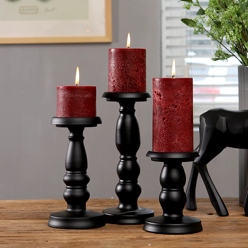 

American retro black wrought iron candle holder dining table atmosphere decorative ornament scented candle holder Roman column c