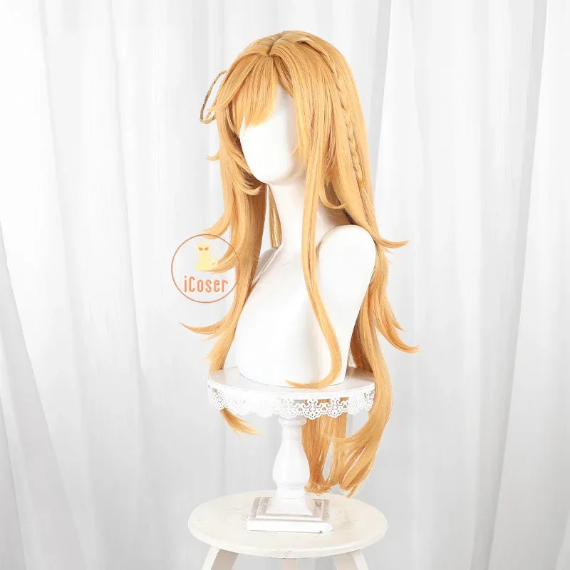 ICoser Genshin تأثير Escoffier شعر مستعار تأثيري برتقالي طويل الشعر Ousia Fontaine التميز بطعم جيد حفلة الهالوين للنساء أ