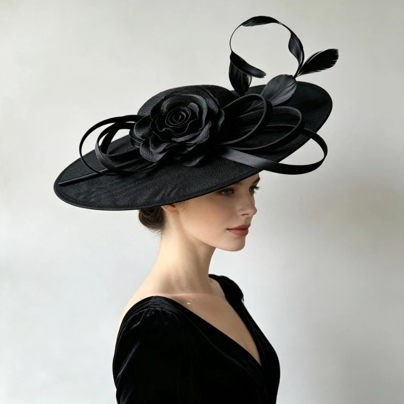 Women Chic Fascinator Hat Cocktail Wedding Party Church Headpiece kentucky Headwear Feather Hair Accessories Sinamay Fascinators