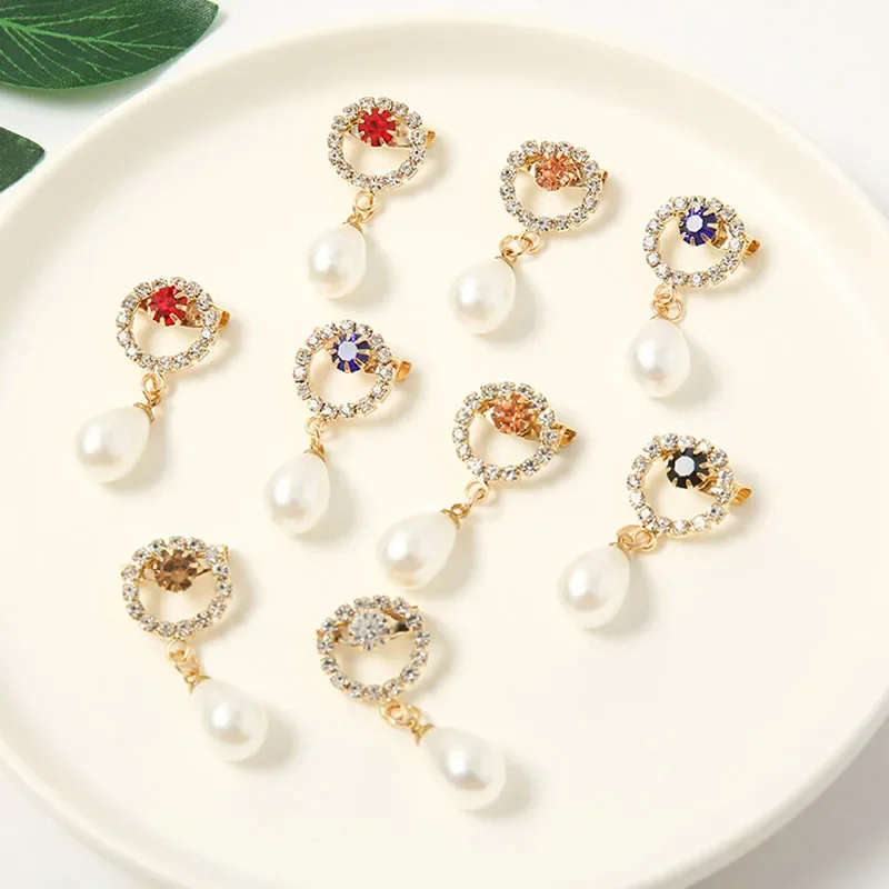 12PCS Pendants Clear Rhinestones Pearl Buttons For Women Wedding Decoration Metal Brooch Pin Hair Handmade Jewelry Accessories