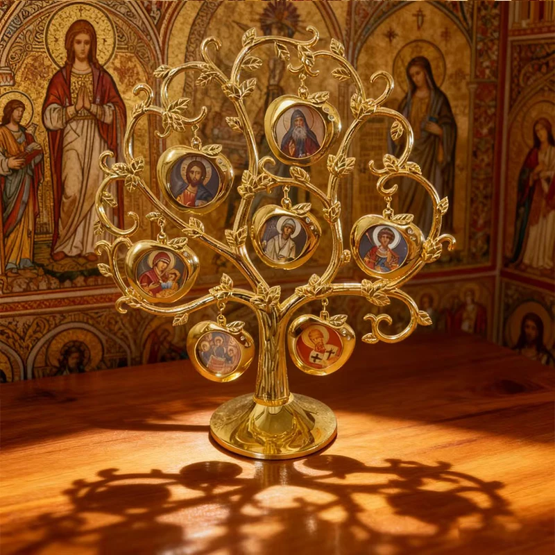 New Eastern Orthodox Holy Statue Tree Golden Carving Prayer Religious Ornament Classic Holy Statue Hanging Style Family Worship