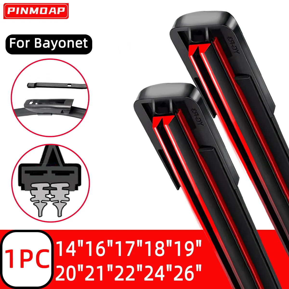PINMOAP Silent Car Wiper Doppelschichtiger Gummistreifen, geeignet für Bajonett-Scheibenwischer, 14"16"18"19"20"21"22"24"26"