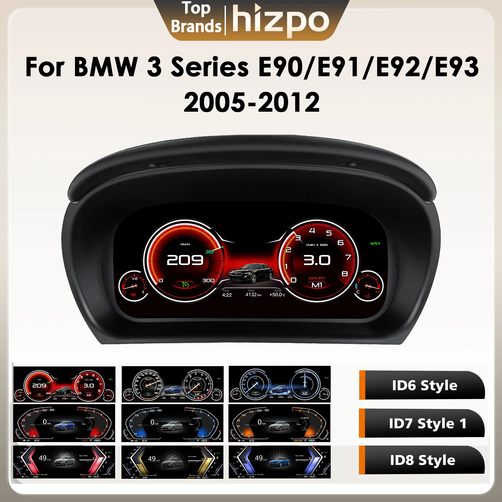 Hizpo Digitales Armaturenbrett für BMW 3er Serie E90 E91 E92 E93 2005-2012 Digitales Kombiinstrument Tachometer
