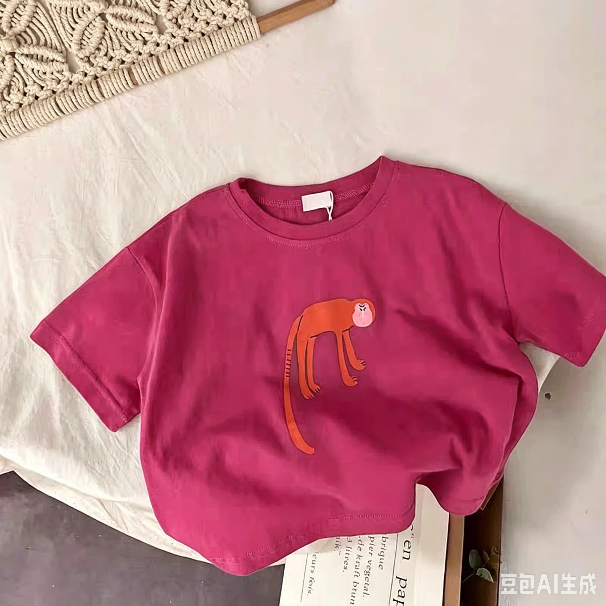 100% Cotton Children's T-shirt with Cute Animal Patterns - Spring and Summer - Comfortable and Breathable Boys' and Girls' Tops