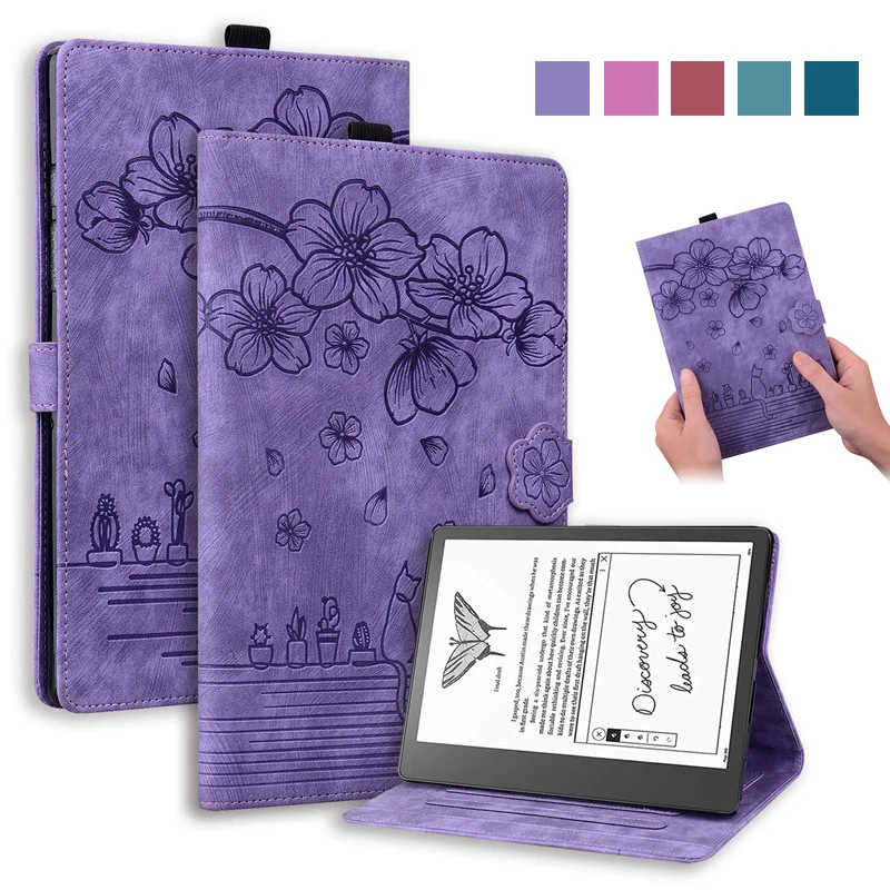 Funda For Kindle Scribe Case 10 2 inch Embossed 3D Flower Wallet Stand Flip Cover For Coque Kindle Scribe 2022 2024 Cover 10.2