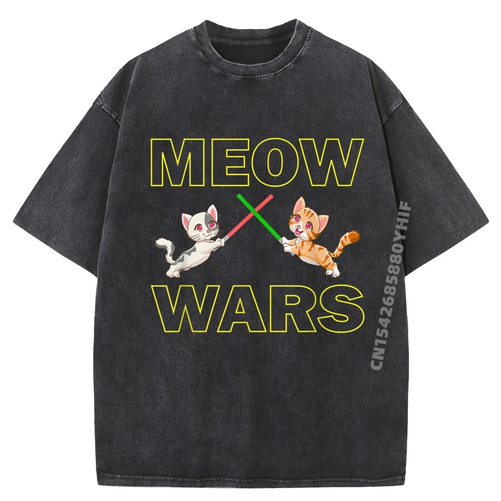 

Новейшая рубашка с принтом Meow Wars, мужские рубашки, футболка с рисунком для пар, мужская негабаритная стираная футболка с коротким рукавом, мужской подарок