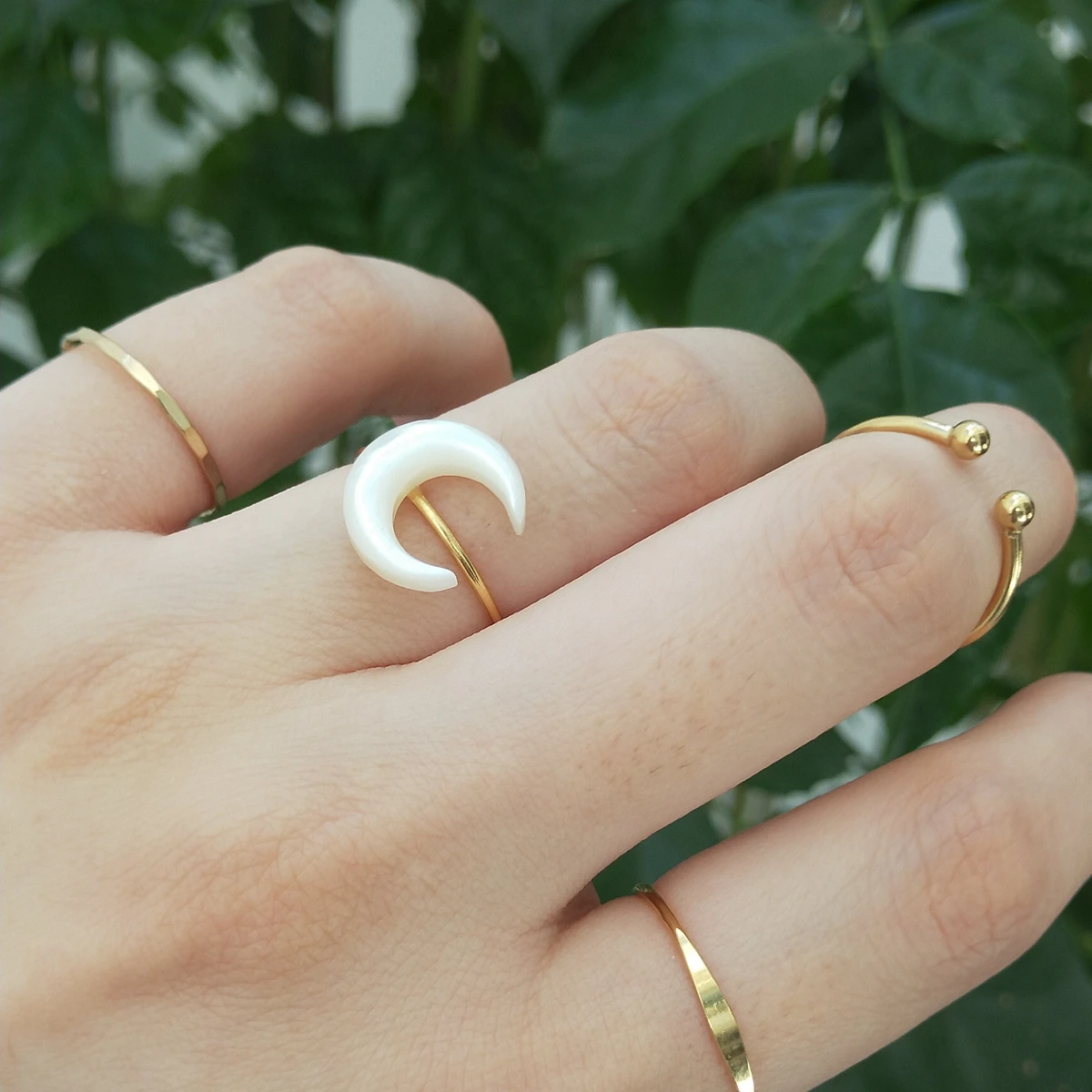 Mother of Pearl Shell Moon Shape Rings 14K Gold Filled Handmade Knuckle Ring Femme Minimalism Boho Rings