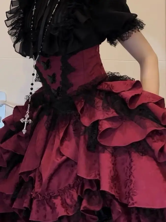 

k Sle loween Lolita Set Nighting Girl Outfit ort Sve Faion Ensemble for Women Gothic Cisas Theme