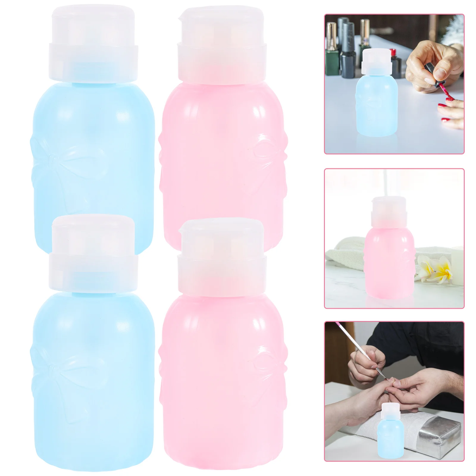 4 قطعة المحمولة دفع أسفل مضخة موزعات مزيل ماكياج زجاجات مزيل طلاء الأظافر حاويات فارغة السفر موزع سائل #4