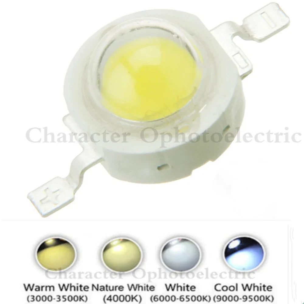 50pcs 1W 3W Cool/Pure White Warm White Cold White 200~260LM LED Emitter Light Lamp 3000k 4500k 10000k 20000k 30000k