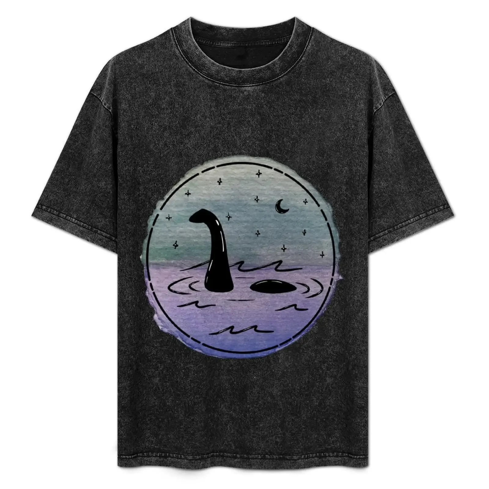 

Loch Ness Watercolor T-Shirt All Match Basic Short Sleeve Top