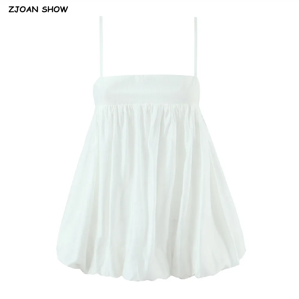 Spring Summer Sexy White Camisole Women Side Zipper BUD Hem Loose Short Tank Top Vest Tee