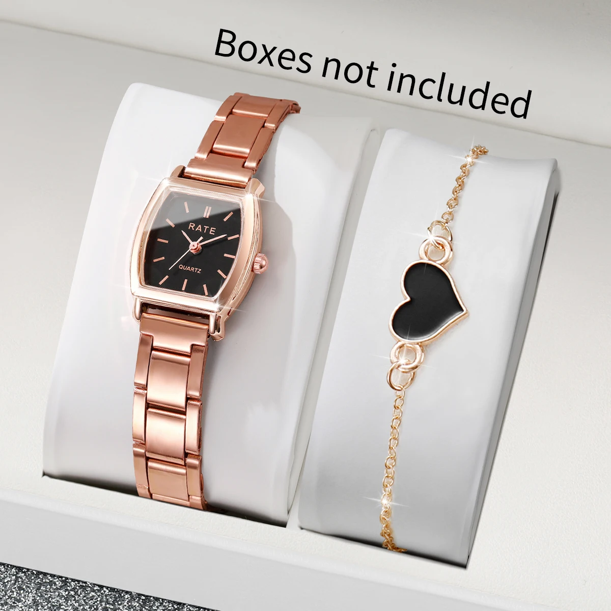 

2 шт. модные женские часы с ремешком из сплава, кварцевые наручные часы с браслетом в виде сердца, набор для девушек (без коробки)