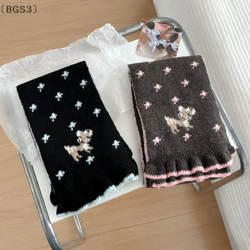 

tipoBGS3ováasserКорейский мультяшный шарф с цветочным принтом оленя Kawaii Sweet Cute Универсальный теплый кашемировый вязаный шарф высокого качества для женщин