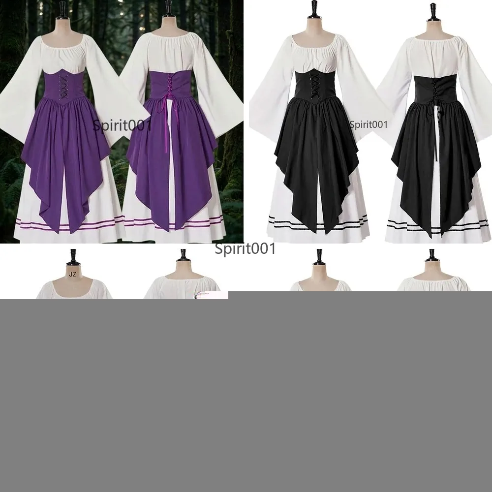 

Medieval Renaissance Cosplay Dress Victorian Princess Vintage Maxi Dress Off Shoulder Long Sleeve Elegant Bandage