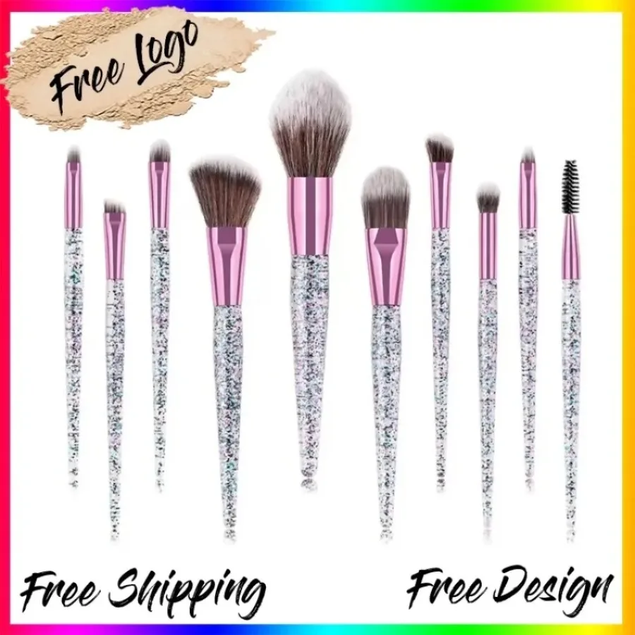 

Custom 10pcs/set Transparent Crystal Makeup Brush Kit Soft Smooth Fluffy Easy To Use Eyeshadow Blush Countour Makeup Tools Bulk