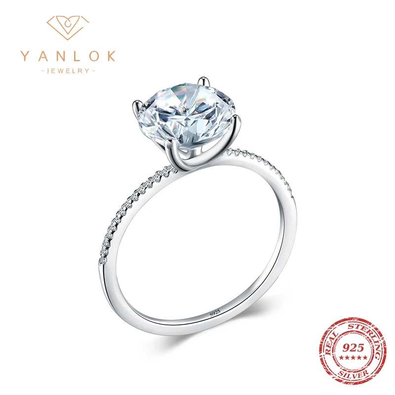 

YANLOK Fashion 925 Sterling Silver Rings For Women Luxury Sparkling Clear Cz 3.0Ct Wedding Band Engagement Statement Jewelry