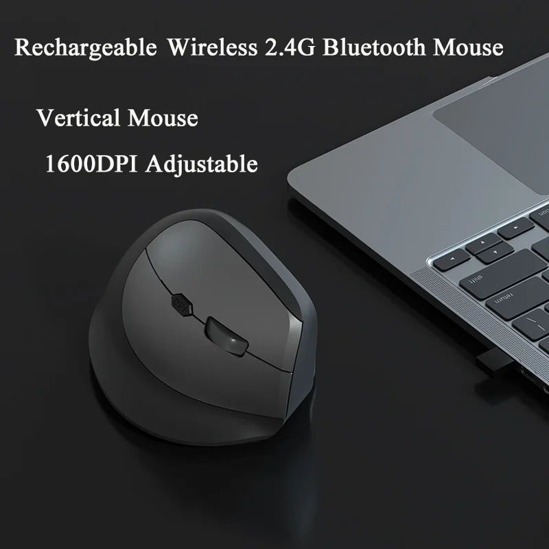 

Vertical Mouse Wireless 2.4GHz Bluetooth 1600 DPI Adjustable Mause Ergonomics Design Comfortable Grip Rechargeable Office PC Use