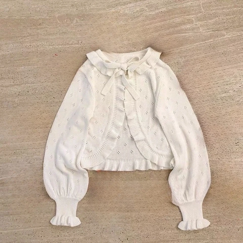 

Japanese Style Kawaii Lolita Cardigan Women Casual Thin Knitted Sweater Coat Girls Cute Solid Crop Tops Chic